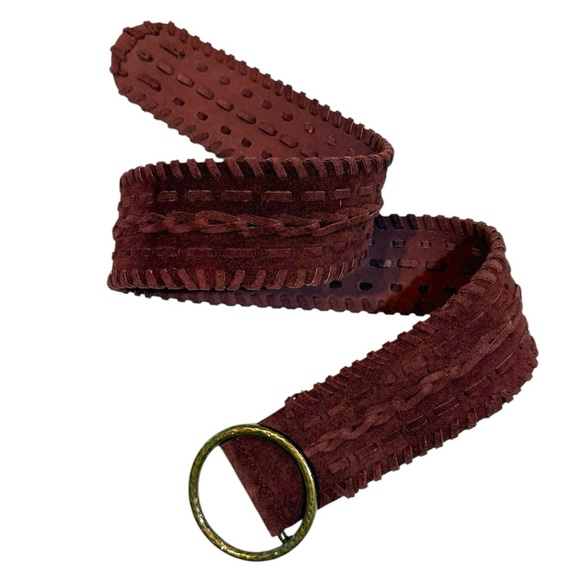 Lucky Brand Accessories - Lucky Brand Plum Suede Thick Braided Belt with Hammered Brass Tone Buckle